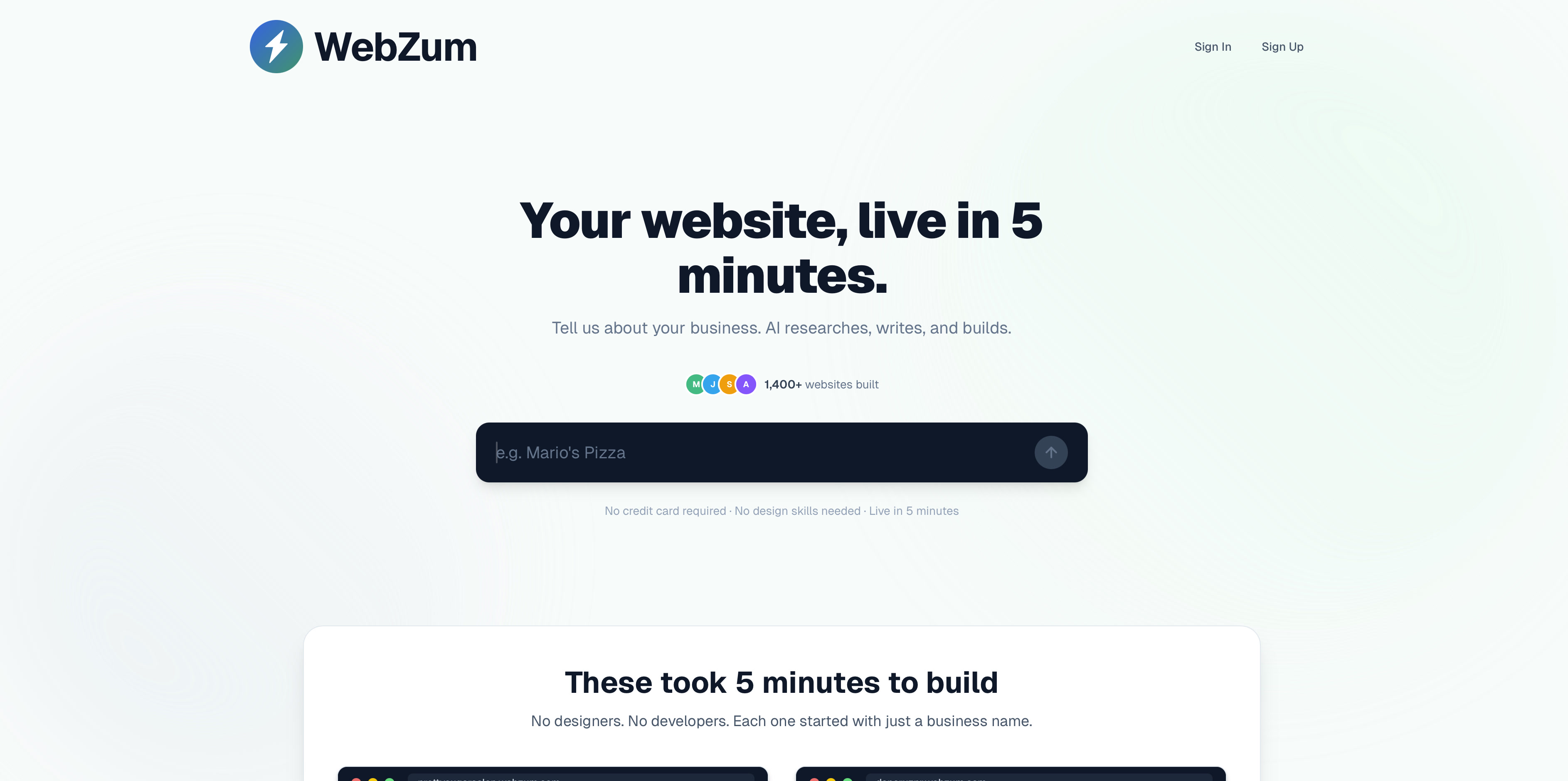 WebZum Demo - AI Website Builder in Action